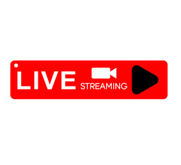 Live streaming icon. Video live broadcasting for blog, television, movies, shows, news and various video content. Live streaming red buttons stock vector, symbol illustration80.ai