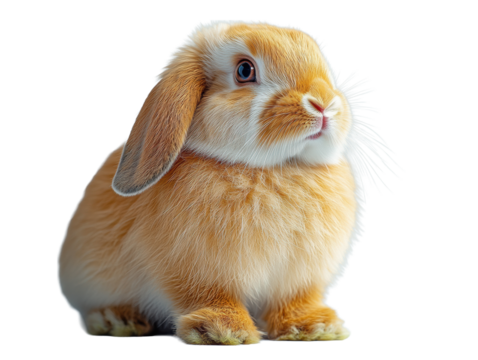 A high-resolution studio photograph full body shot of a Holland Lop rabbit are standing on a pure white background,