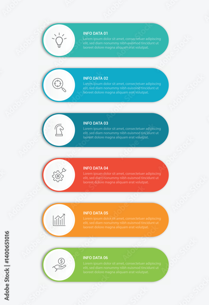 Poster 6 steps infographic template with 6 options. flowchart that can be used for business report, data vi