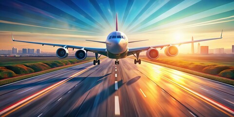 Airplane Taking Off: Aerial View of Aircraft Accelerating on Runway