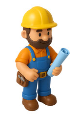 Fototapeta premium 3D Bearded Builder Holding Blueprint Illustration