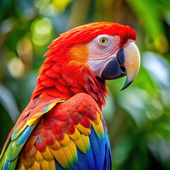 vibrant scarlet macaw parrot detailed profile image