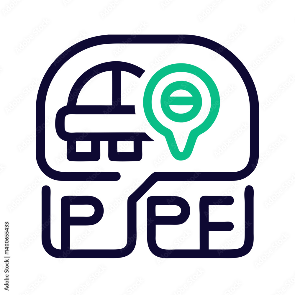 Poster parking icon with car and location pin representing vehicle management and navigation