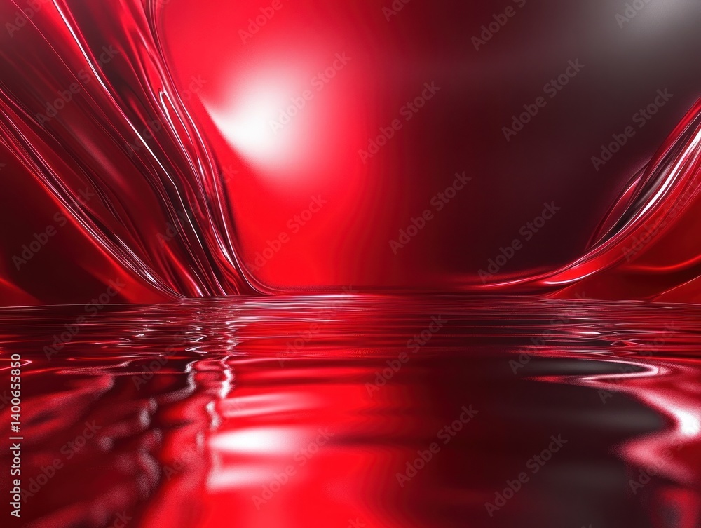 Poster abstract red waves reflecting on a smooth surface