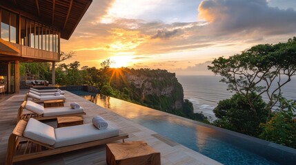Cliffside villa infinity pool sunset Bali luxury travel