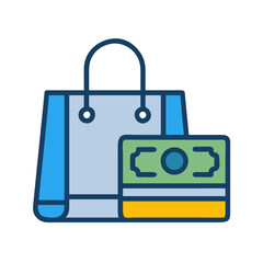 Shopping Bag with Credit Card and Cash Icon Design