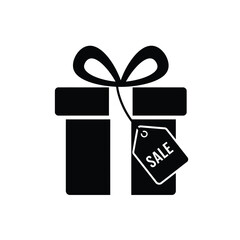 Gift Box With Sale Tag Minimalist Icon Promotion And Discount Symbol