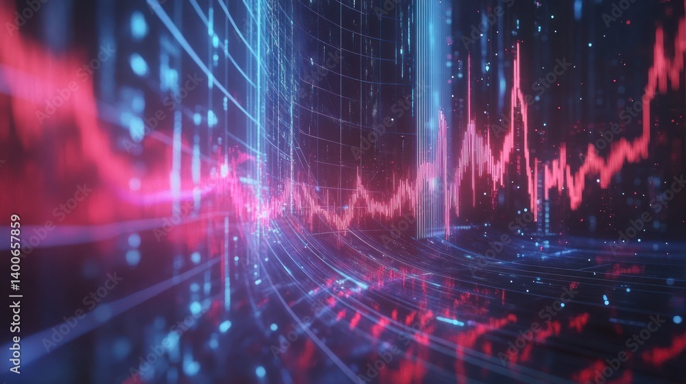 Poster abstract visualization of data trends with vibrant colors