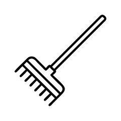 Outline garden rake vector illustration for gardening tools and yard work equipment design needs