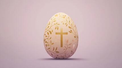 Elegant Easter Egg with Golden Cross and Floral Design on Pastel Background