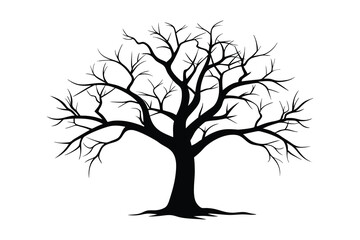 Bare tree silhouette vector illustration on white background