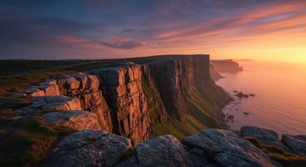 Majestic Cliff Sunset - Breathtaking sunset over dramatic coastal cliffs, showcasing vibrant colors and rugged textures