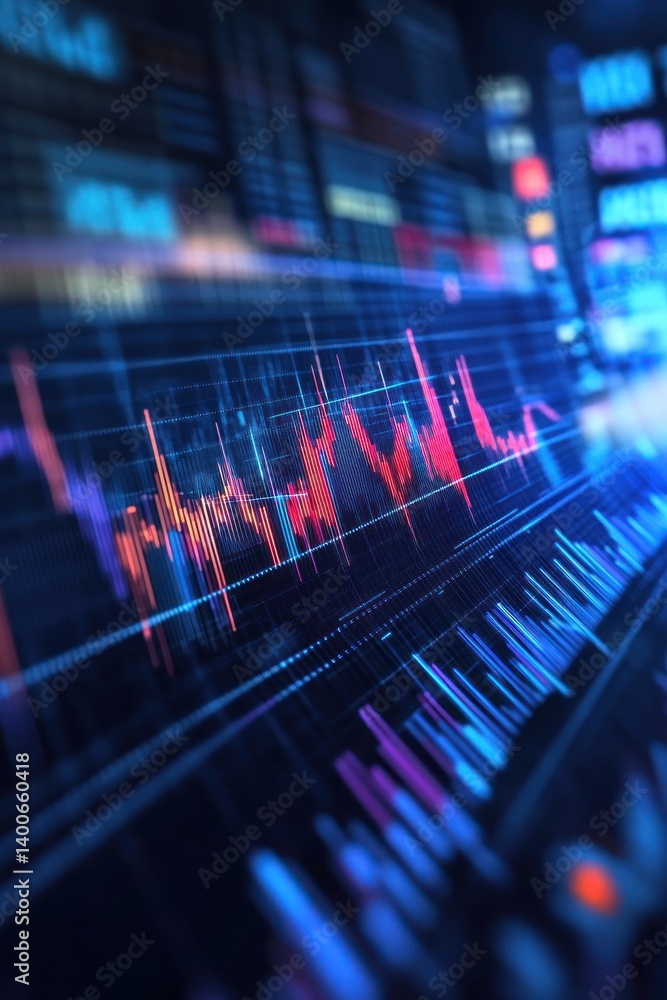 Poster abstract financial data visualization with vibrant graph trends
