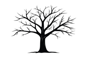 Bare tree silhouette vector illustration on white background