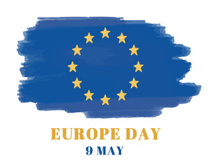 Happy Europe Day National Flag of European Union in artistic brush stroke Blue color Yellow stars