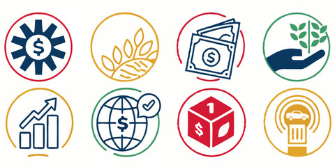 8 Colorful Flat Business & Finance Icons Vector Set