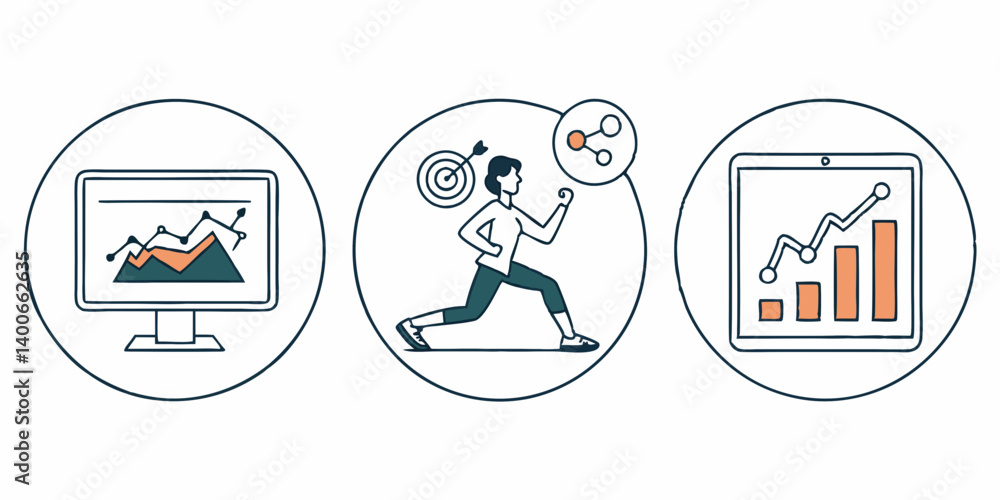 Poster business growth data analysis target charts graphs flat vector icon