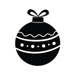 Festive Black Christmas Ornament Vector With Bow Isolated On White Background