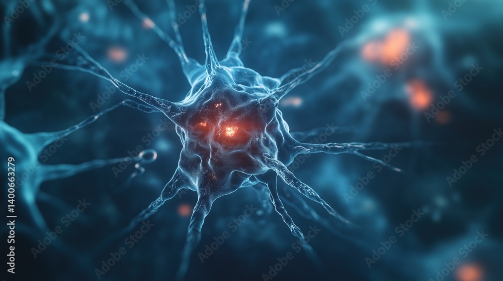 Poster interwoven neural pathways with luminous nodes in deep navy abstract background, illustrating artifi