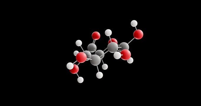 Glucuronic acid molecule, rotating 3D model of uronic acid, looped video on a black background