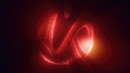A glowing red abstract shape with swirling patterns, emitting an intense light in a dark background, resembling futuristic energy