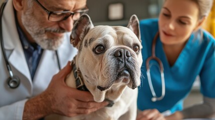 Veterinarian examining a dog at a clinic. Featuring compassion and expertise