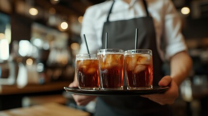 Waiter serving drinks at a restaurant. Featuring hospitality and service