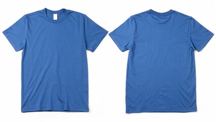Plain Blue T-Shirt Mockup Front and Back View Isolated on White Background
