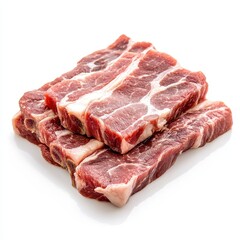 Obraz premium Pile of raw pork ribs cutlets stacked on white background