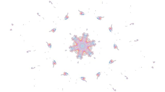 kaleidoscope Peral Mantra moving dynamically on a pristine white background.
