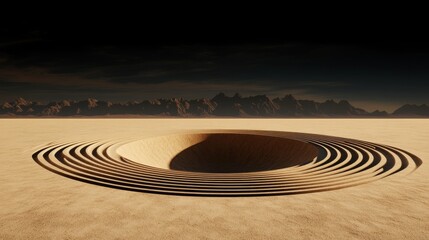 Communication wave signals from tower layers remote desert location abstract art surreal environment aerial view