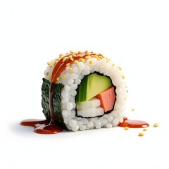 sushi roll illustration with sesame seeds and eel sauce