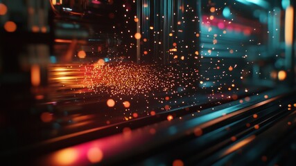 Fototapeta premium Vibrant particles flowing through futuristic machinery