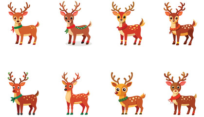Set of Christmas  reindeers isolated on white background