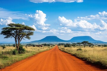 Safari Road Through African Plains