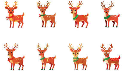 Obraz premium Set of Christmas reindeers isolated on white background