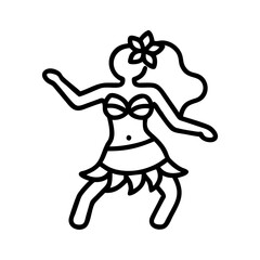 Hula dancer icon hawaiian woman dancing with flower vector illustration black and white line art