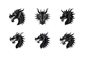 Obraz premium dragon head eastern style vector art silhouette