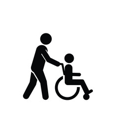 Person Pushing Wheelchair With Another Person Graphic Icon Silhouette Symbol