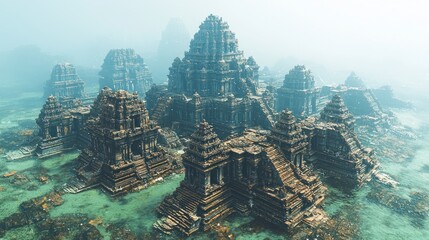Ancient city submerged in mystical lagoon