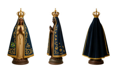 Nossa Senhora da Conceição Aparecida. Set of transparent background PNG. Various angles. Front, side and back view. Our Lady of Aparecida