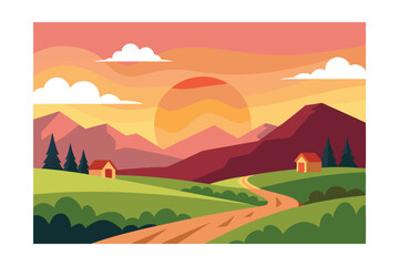 Obraz premium vector illustration of a rural landscape