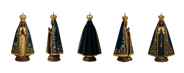 Nossa Senhora da Conceição Aparecida. Set of transparent background PNG. Various angles. Front, side and back view. Our Lady of Aparecida