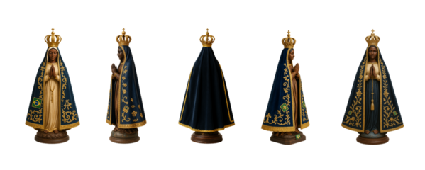 Nossa Senhora da Conceição Aparecida. Set of transparent background PNG. Various angles. Front, side and back view. Our Lady of Aparecida