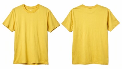Plain Yellow T-Shirt Mockup Front and Back View Isolated on White Background