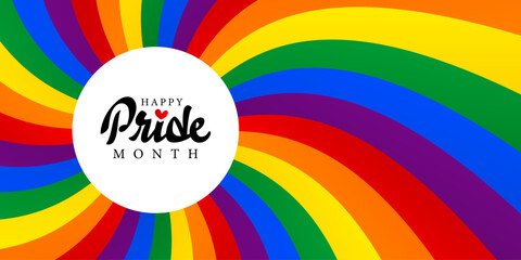 Obraz premium wavy rainbow strips background for pride month, pride text typography