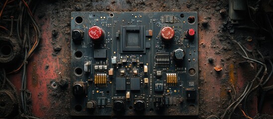 Fototapeta premium Dusty Circuit Board on Rusted Metal