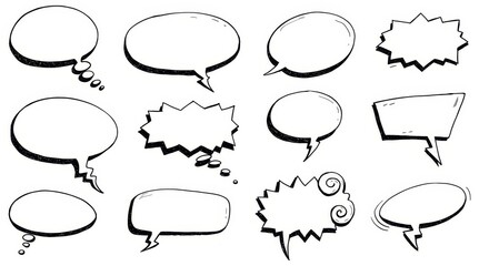 Diverse Hand-Drawn Speech Bubbles for Communication - A collection of unique hand-drawn speech bubbles perfect for adding visual interest and facilitating communication in illustrations and designs. S