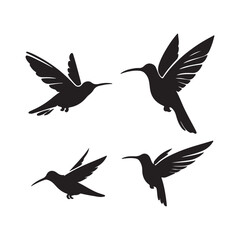 set of silhouettes of birds