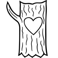 Line Art of Carved Heart on Rustic Tree Texture